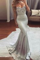 Wholesale New Open Back Silver Gray Mermaid Sweetheart US2 W Crystal Prom Dresses Formal Evening Gowns Modern Custom Made Pleats Draped Fantastic