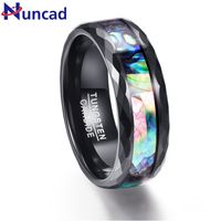 Wholesale Nuncad mm Men s Abalone Shell Polished Black Faceted Tungsten Carbide Rings Wedding Bands Size