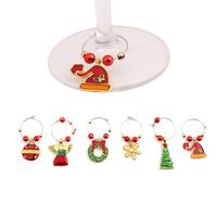 Wholesale 1Set Christmas Wine Glass Decoration Charms Party New Year Cup ring Table Decorations Xmas Pendants Metal Ring Decor
