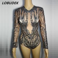 Wholesale female Leotard bodysuit sexy costumes full diamond Shining Black Rhinestone jumpsuit bright Crystal Rompers Singer dancer star Clubs Costume