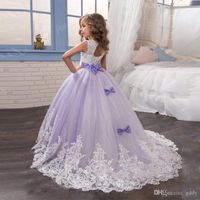 Wholesale 2020 Princess Lilac Little Bride Long Pageant Dress for Girls Glitz Puffy Tulle Prom Dress Children Graduation Gown Vestido