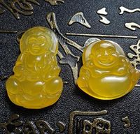 Wholesale natural Ice of yellow chalcedony Guanyin Buddha pendant Chicken oil yellow Single side Guanyin buddha Jade pendant