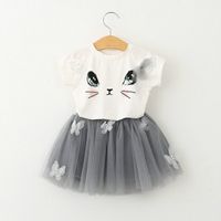 Wholesale Toddler Infant Child Kids Baby Girls Outfits Spring Summer Clothes Cute Cat Print T Shirt Tops Tutu Skirt Dress Lovely Set
