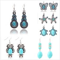 Wholesale Summer Fine and Fashion Jewelry Charming Ethnic Tibetan Silver Oval Turquoise Style Drop Dangle brincos Earrings for Women