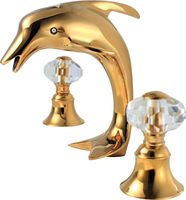 Wholesale Free ship Ti gold WIDESPREAD LAVATORY BATHROOM SINK dolphin FAUCET mixer tap Crystal handles deck mounted new