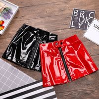 Wholesale Fashion Girls Leather Zipper Skirts New Kids Clothes for Boutique Euro America Little Girls Solid Color Leather Short Skirts