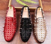 Wholesale HOT Fashion Trendsetter Men s Studded Rivet Spike Loafers Homecoming Dress Shoes Italy Male Party Wedding Shoes Sapato Social