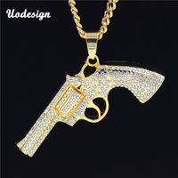 Wholesale Hip Hop Gun Shape Crystal Golden Pendant Top grade Quality Necklaces Men Women s Fashion Jewelry Gifts