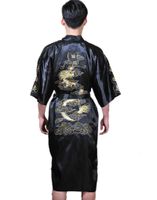 Wholesale Shanghai Story Chinese men s Satin Polyester Embroidery Robe Kimono Nightgown Dragon Sleepwear M L XL XXL XL