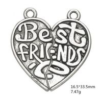 Wholesale 2021 Tibetan Silver Plated Piece Heart Best Friends BFF Charms Pendants DIY Trendy Jewelry Other customized jewelry
