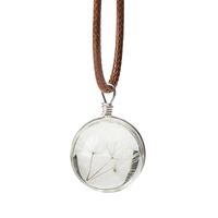 Wholesale Natural Dandelion Seed Crystal Necklace Men Women Handmade Glass Round Pendant Leather Chain Necklace Unique Female Jewelry Gift