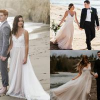 Wholesale Hot Modest Sheer Straps V Neck Cheap Beach Wedding Dresses Top Appliques Lace Summer Country Bohemian Bridal Gowns Low Back Custom Design