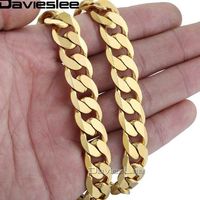 Wholesale Davieslee Hip Hop Mens Necklace Curb Cuban Chain Gold Filled Jewelry Party Daily Wear mm DLGN270