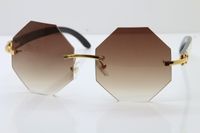 Wholesale High end brand Rimless Optical Unisex Hot Sunglasses Good Quality White Inside Black Buffalo Horn Trimming Lens Sunglasses