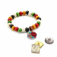Wholesale New Interchangeable Candy Colors Expandable Stretch Wood Bead Bracelet fit mm Snap Button Jewelry Women Bangle Gift