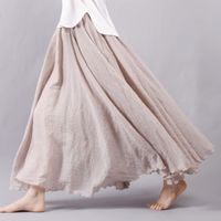 Wholesale 2018 Women Linen Cotton Long Skirts Plus Size Elastic Waist Pleated Maxi Skirts Beach Boho Vintage Summer Faldas Saia