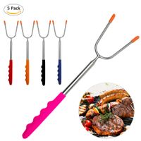 Wholesale 5pcs Set BBQ Tools Bag with Barbecue Package Camping Hot Dog Retractable Stick Skewer Barbecue Fork Stainless Steel WS