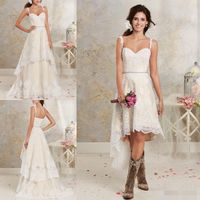 Wholesale 2019 New Sexy Two Pieces Wedding Dresses Spaghetti Lace A Line Bridal Gowns With Hi Lo Short Detachable Skirt Country Bohemian Wedding Gown