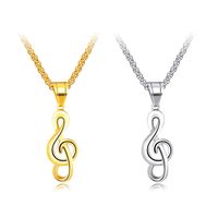 Wholesale Men s Stainless Steel Hip Hop Musical Note Charm Pendant Necklace with quot Chain Gift for Music Lovers