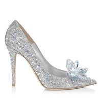 Wholesale JC Bling Crystal Floral Silver Cinderella Shoes Princess Rhinestone High Heels Bridal Wedding Shoes Sexy Tacones Pointed Toe Women Pumps