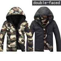 Wholesale Mens Camouflage Jackets Winter Hoodies reversible Double Sided Clothes Slim Hooded Jackets Coats Army Green Red Blue XL