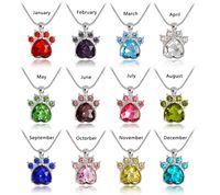 Wholesale Vintage Silver Rhinestone Cat Dog Paw Print Necklaces Charms Snake chain Choker Necklaces Pendants For Women Gift DIY Crafts Jewelry Fashion