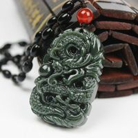 Wholesale Pure natural hand carved jade dragon China Hetian jade pendant auspicious dragon Necklace C5