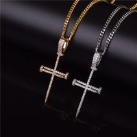 Wholesale Gold Zircon Nail Cross Pendant Gold Silver Copper Material Iced Out Cross CZ Pendants Necklace Chain Fashion Hip Hop Jewelry