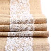 Wholesale Table Runner Lace quot cm Burlap Lace Hessian Natural Jute Table Runner for Wedding Party Festival Event Decorations