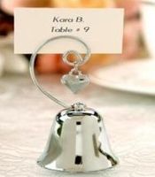 Wholesale Hot Wedding gift Charming Chrome Bell Place Card Photo Holder with Dangling Heart Charm