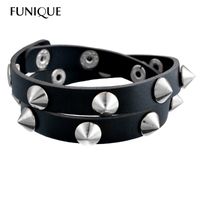 Wholesale Gothic Punk Metal Cone Stud Spikes Rivet Leather Bracelet Wristband Cool Men Women Multilayer Bracelet