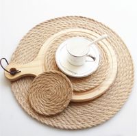 Wholesale Hot Sale Linen Placemats Straw Cup Coasters Dining Table Mat Heat Insulation Pot Holder Wicker Drink Coaster Kitchen Accessories