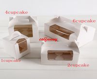 Wholesale 100pcs Fast Shipping White Card Paper Party Cupcake Boxes Cake Packaging Boxes Holder With Handle Muffin Box F062502