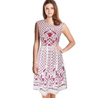 Wholesale lcw Nice Womens Summer Elegant Vintage Floral Lace Print Tunic Casual Party A Line Skater Vestidos Dress