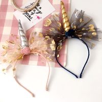 Wholesale 10pc PU Leather Gold Unicorn Horn Design Baby Haie Sticks Girls Big Size Bows Hair Bands Cute Kids Hairpins