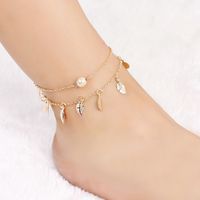 Wholesale Summer Beach Double Layer Leaves Pendant Anklet Foot Chain Bohemian Handmade Beads Anklets Foot Gothic Boho Jewelry for Womens