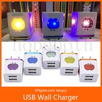 Wholesale Led light Dual USB travel home wall charger With IC Protector EU US plug AC power adapter for Iphone Samsung Galaxy Note LG
