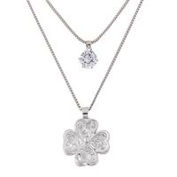 Wholesale Korean Exquisite Rhinestones Wedding Bride Hearts Clover Pendants Charm Bilayer Long Necklaces Fine Fashion Jewelry Accessories For Women