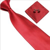 Wholesale Men s Tie solid color Tie Cuff Links Handkerchief Set Casual formal clothes Accessories