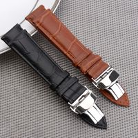 Wholesale fashion slub embossed Watch Band Strap Push Button Hidden Clasp Double press butterfly buckle Leather black Brown Steel mm mm