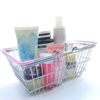 Wholesale Mini Supermarket Shopping Basket Cart Kids Toy Desktop Cosmetic Sundries Organizer Iron Storage Box Bins Size WX9