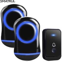 Wholesale SMATRUL Waterproof Wireless Doorbell EU Plug home Cordless Door Bell ring chime M range button receiver LED light black