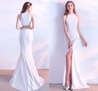 Wholesale 2020 White Spit Summer Beach Dress Female Vestidos Women Long Maxi Dresses Prom Party Elegant Sexy Club Backless Long Evening Gowns