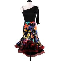 Wholesale Latin Salsa Dance Dress Women Tango Dress Modern Dance Costumes D373 Print Bell Hem Shoulder Sleeve