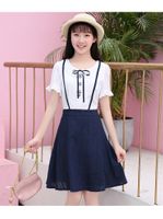 Wholesale 2019 summer wear new round collar junior high school young girl dress lotus leaf sleeve middle long college wind student skirt