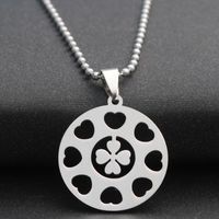 Wholesale 1pcs stainless steel lucky love heart four leaf clover charm pendant necklace petal flower small grass plant amulet round multiple woman mother men s family jewelry