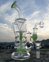 Wholesale 9 quot Double Recycler Glass Art Bong With Thick mm Quartz Banger Oil Rigs Turbine Perc Bongs Water Pipes mm Joint