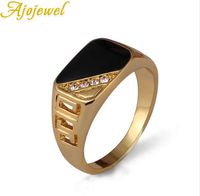 Wholesale Ajojewel Size Classic Gold color Rhinestone Men Ring Black Enamel Male Finger Rings Best Selling