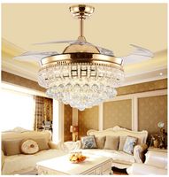 42 Inch Crystal Invisible Ceiling Fan With Light 4 Retractable Blades Fan Chandelier With Remote Control Modern Led Ceiling Light Fixtures