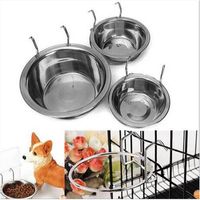 Wholesale Stainless Steel Hanging Bowl Feeding Bowl Pet Bird Dog Food Water Cage Cup Dog Bowls Feeders Dog Supplies